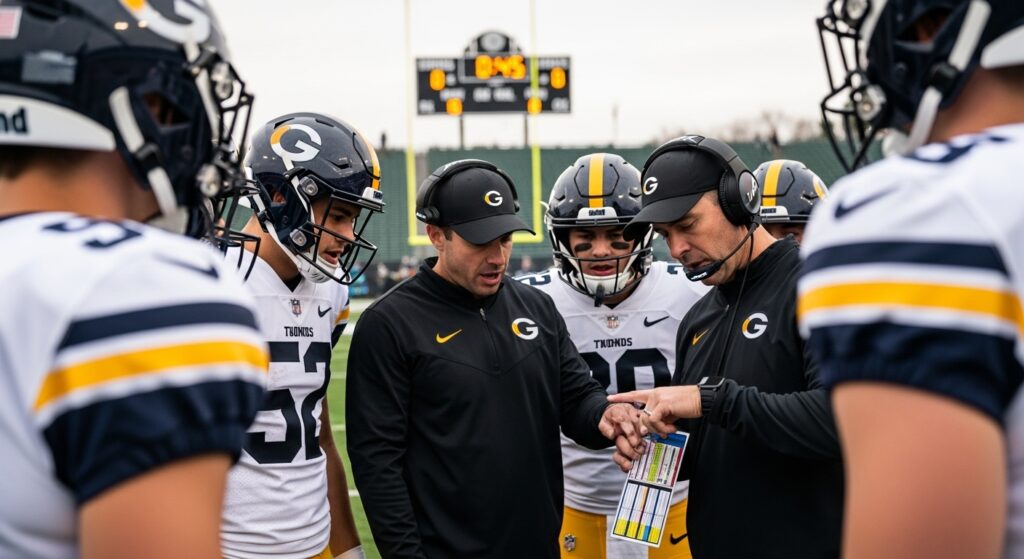 A football team huddled on the field during a crucial, late-game timeout, demonstrating how strategic stoppages extend the final duration of the contest.