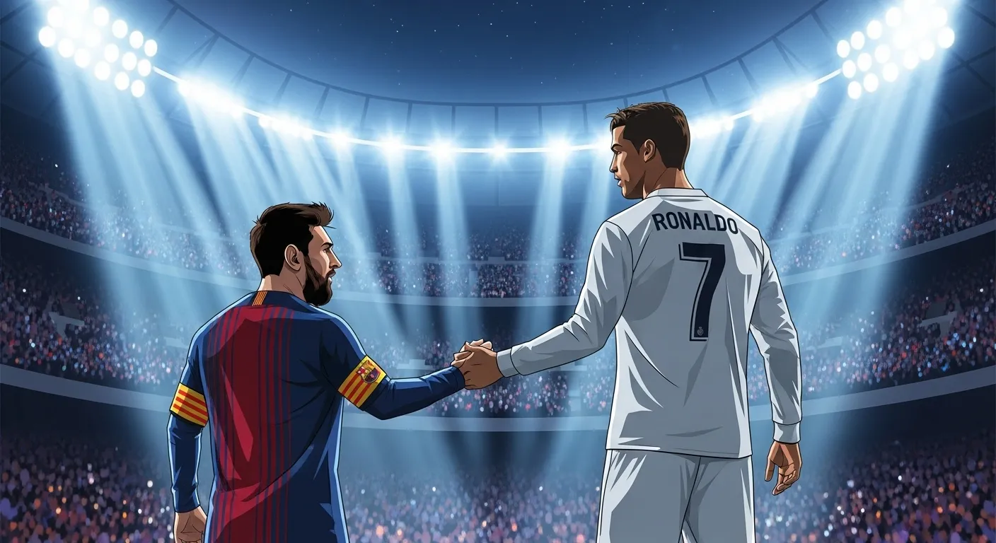 Messi and Ronaldo respect handshake after game.