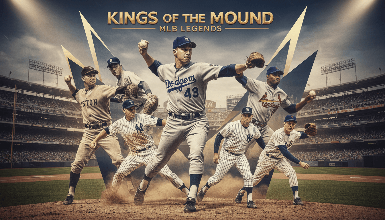 Collage of the best MLB pitchers of all time in action