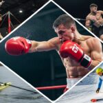 Photo collage of athletes from boxing, gymnastics, MMA, rowing, and skiing representing the world’s hardest sports.